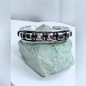 Silpada Rare VHTF Oxidized Sterling Raised Square & Caviar Design Heavy Cuff